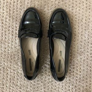 Clarks Black Patent Leather Slip On Loafers